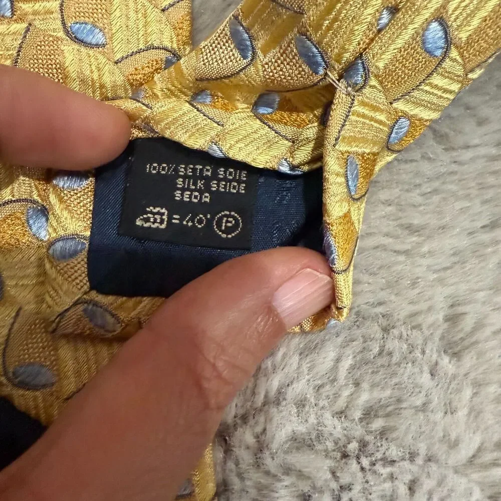 Ermenegildo Zegna 100% Silk Tie Made Italy‎ Gold Pattern Men’s Necktie Designer